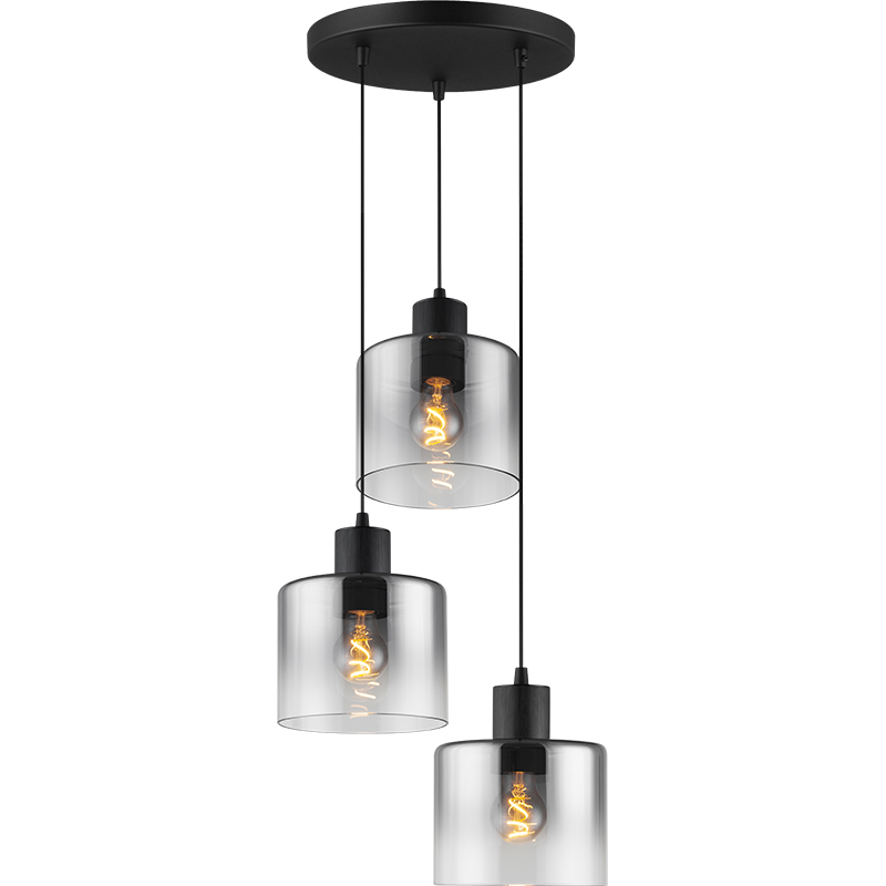 Moderne Linéaire Suspendu Plafonnier Gradient Fumée Verre Réglable Rond Pendentif Lumière 3lys E27 Dim