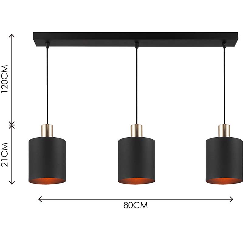 Moderne Simple Lustre Décoratif Réglable Long Pendant Light 3lys Shade All Sandy Black E27