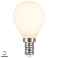 Ampoule LED opale à intensité variable avec douille E14, tension d'entrée 230 V et consommation électrique 4,5 W, 45 mm