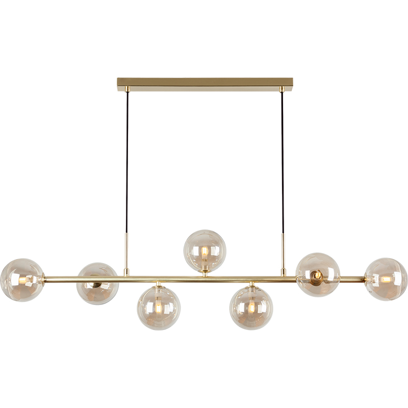 Nordic Authenic Design Suspension Lumière Décorative Réglable Suspension 7lys Laiton Mat et Verre Ambre G9