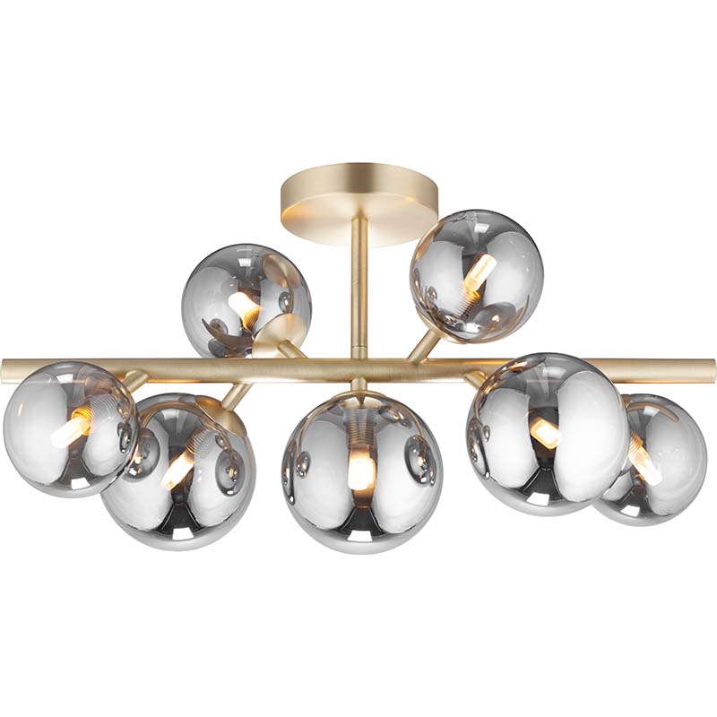 Plafonnier décoratif de luxe Nordic Authenic Ceiling 7lys Matt Brass & Full Smoky Glass G9