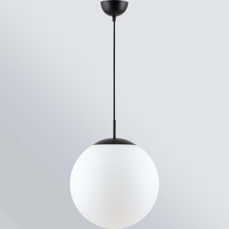 Lampe suspendue simple boule d'herbe opale réglable Dia35cm noir mat E27