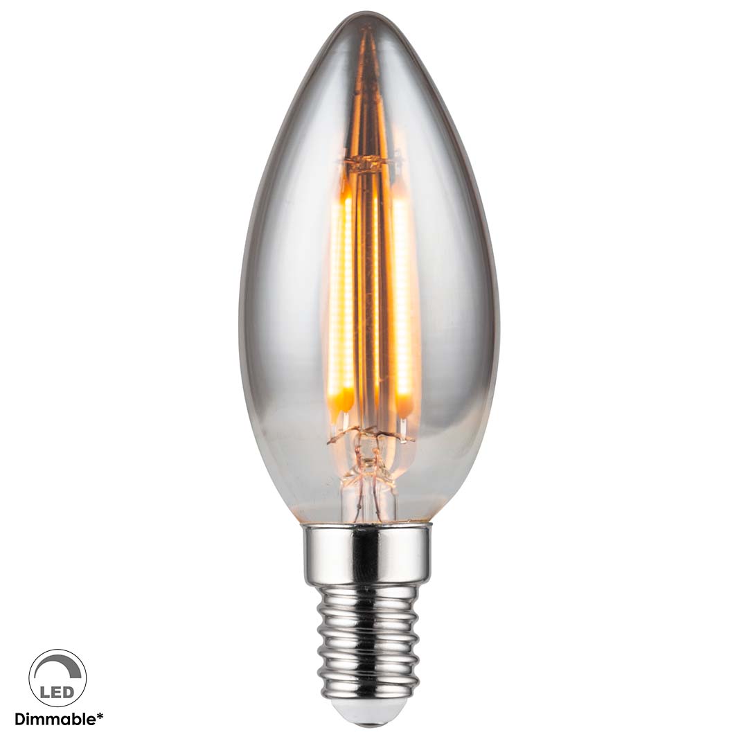 Ampoule LED C35 à culot E14 230 V de couleur fumée avec puissance de 4 W et fonction de gradation