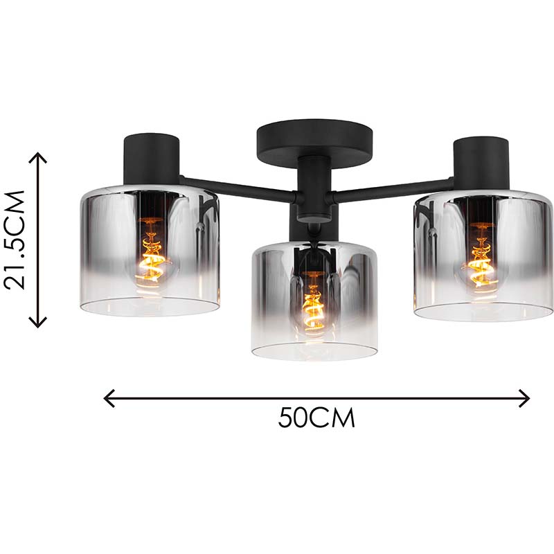 Plafonnier en verre fumé dégradé rond attrayant de style nordique simple 3lys E27 Dim