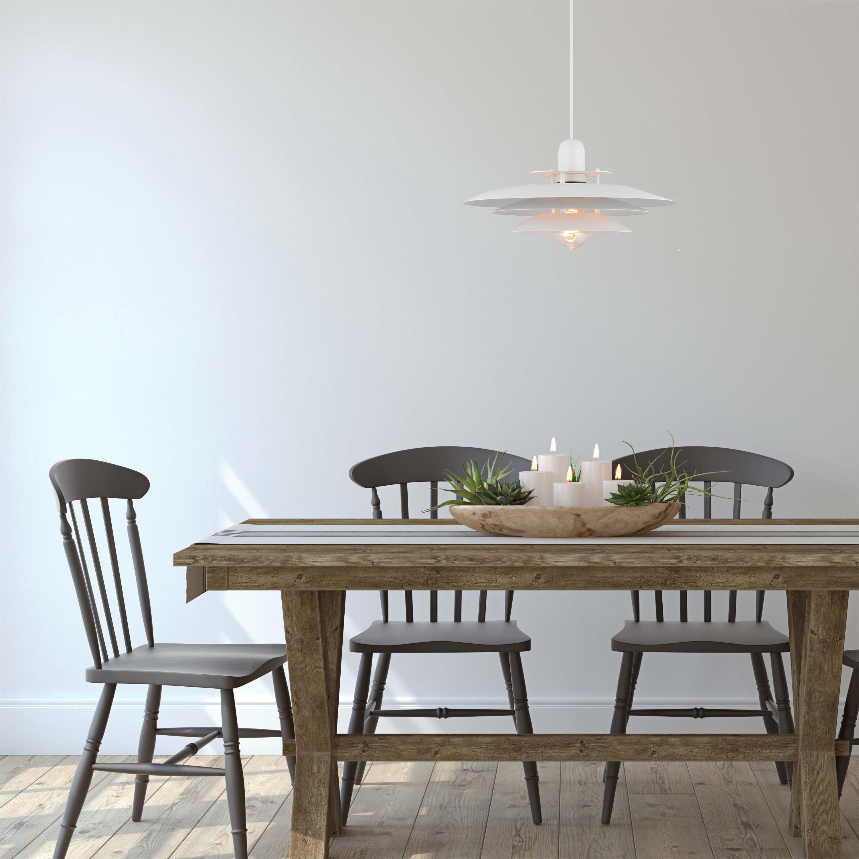 Nordic Round Light Lustre Attrayant Louvre Suspension Réglable en Hauteur Tout Blanc Mat E27