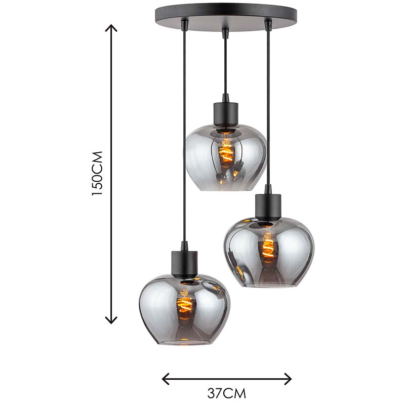 Modren Simple Lumière Kelly Réglable Ronde Pleine Fumée Verre Plafond Suspension 3lys Dia19cm E27