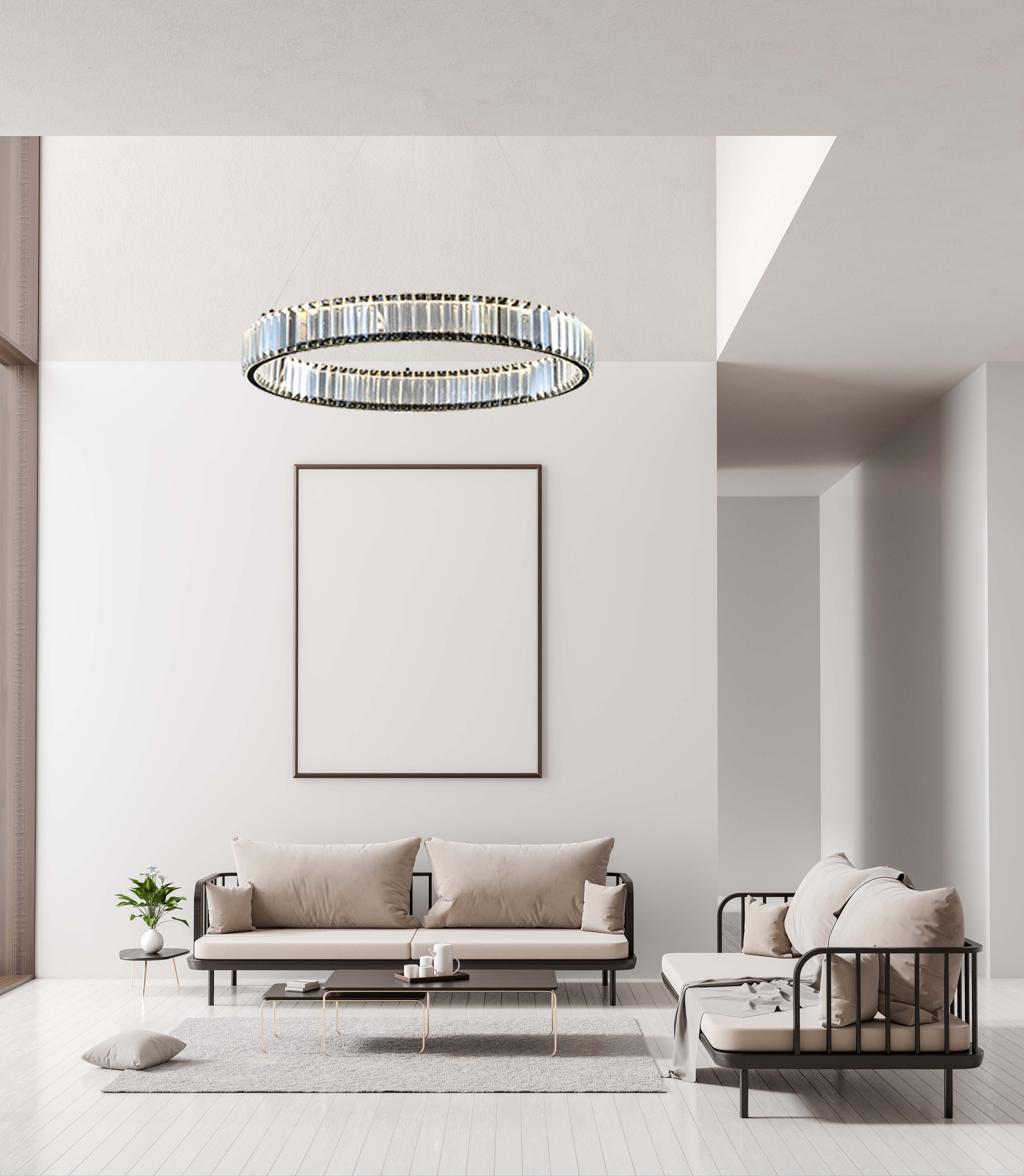 Suspension LED élégante avec cristal clair et lumière douce anti-éblouissement 81cm