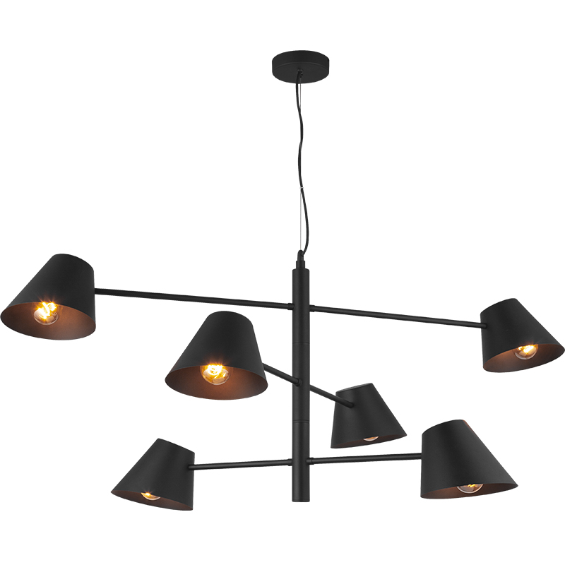 Lampe suspendue nordique moderne simple avec bras oscillants triples, suspension réglable au plafond 6lys E27