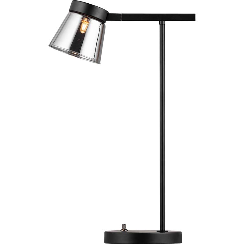 Lampe de lecture moderne pour bureau avec ampoule LED G9 et abat-jour en verre fumé en noir mat