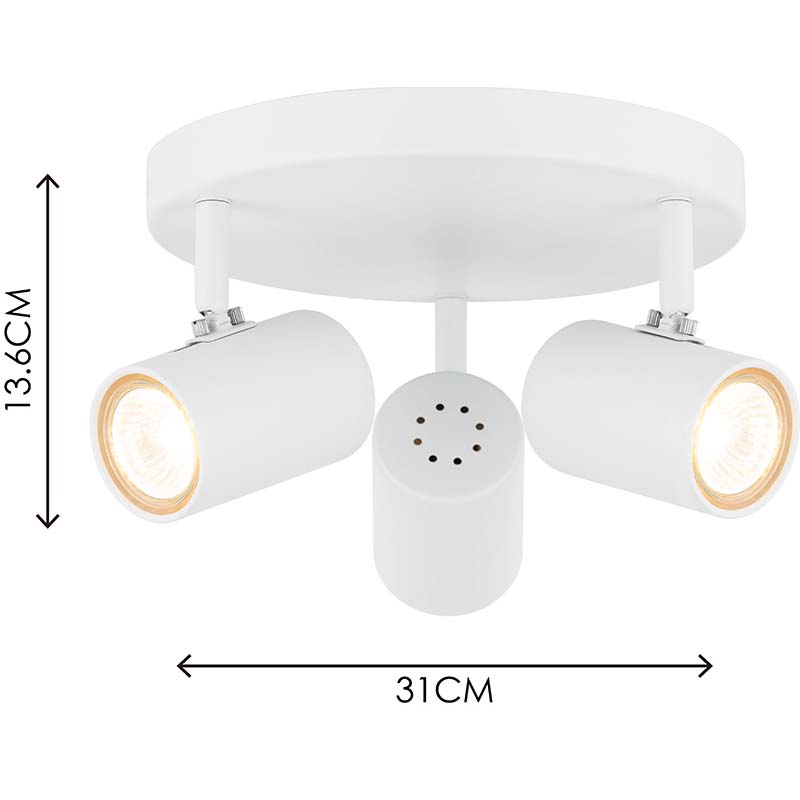 Plafonnier décoratif simple et élégant avec trois lampes GU10 en blanc sable