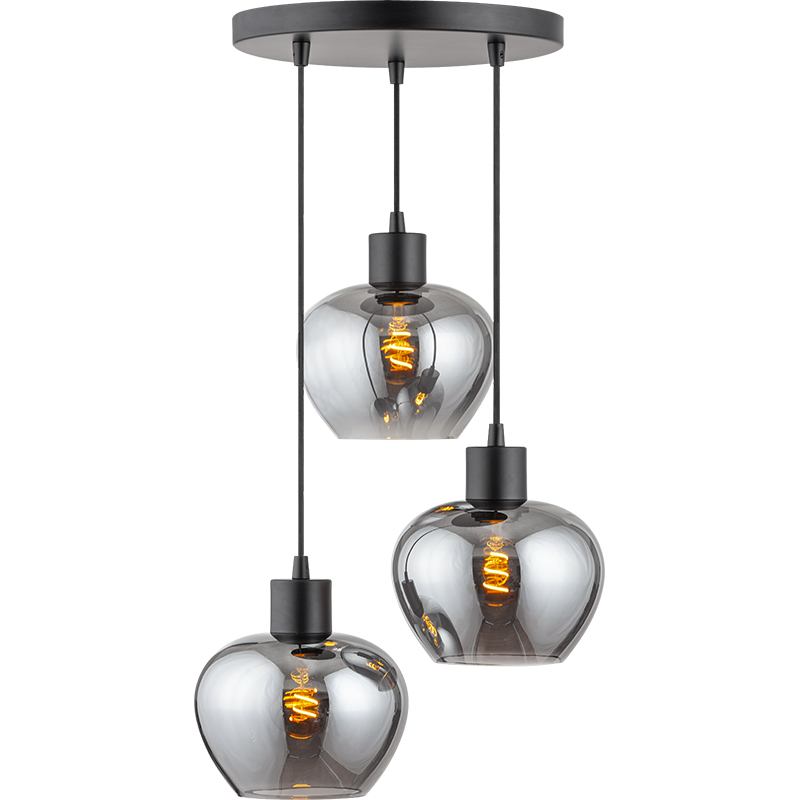 Modren Simple Lumière Kelly Réglable Ronde Pleine Fumée Verre Plafond Suspension 3lys Dia19cm E27