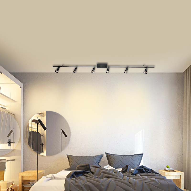 Spot de Plafond Moderne 2 Barres Droites Pivotantes Satiné 6 Lumières Noir GU10