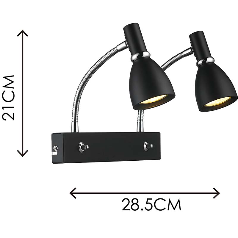 EMIL Nordic Modern Style Light Twin Wall Spot Light Home Study Light avec bras flexible Matt Black GU10 Dim