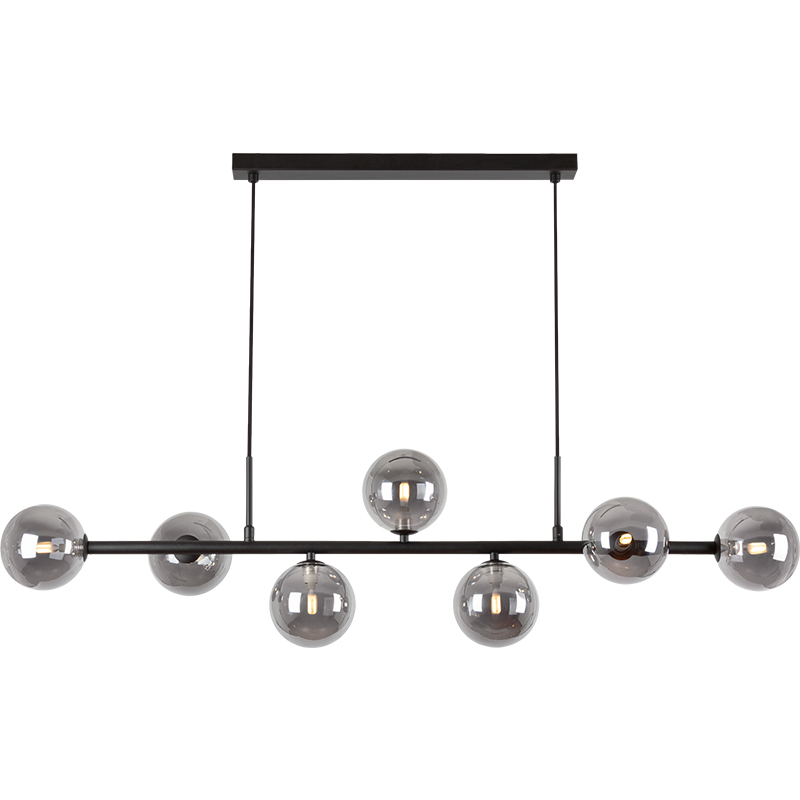 Nordic Authenic Design Suspension Lumière Décorative Réglable Suspension 7lys Matt Black & Smoke Glass G9