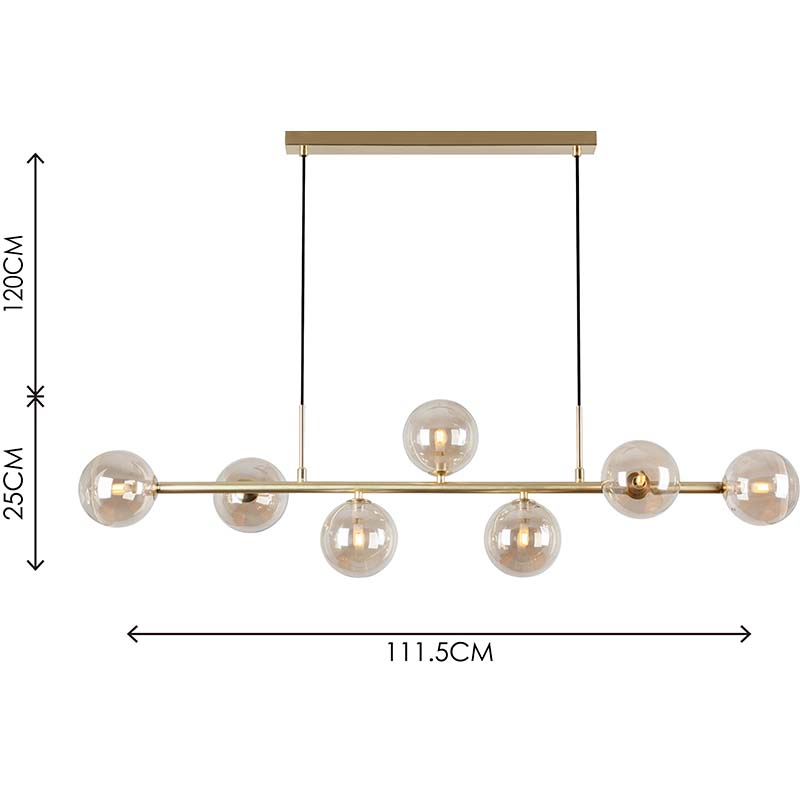 Nordic Authenic Design Suspension Lumière Décorative Réglable Suspension 7lys Laiton Mat et Verre Ambre G9