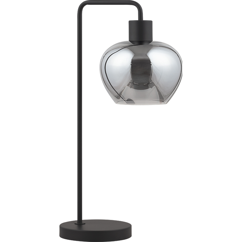 Lampe de table élégante en verre soufflé à la main de couleur fumée avec base en acier noir mat