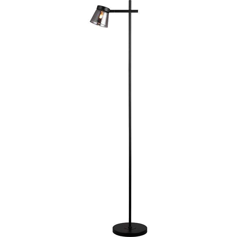 Lampadaire contemporain noir avec abat-jour en verre fumé et douille G9