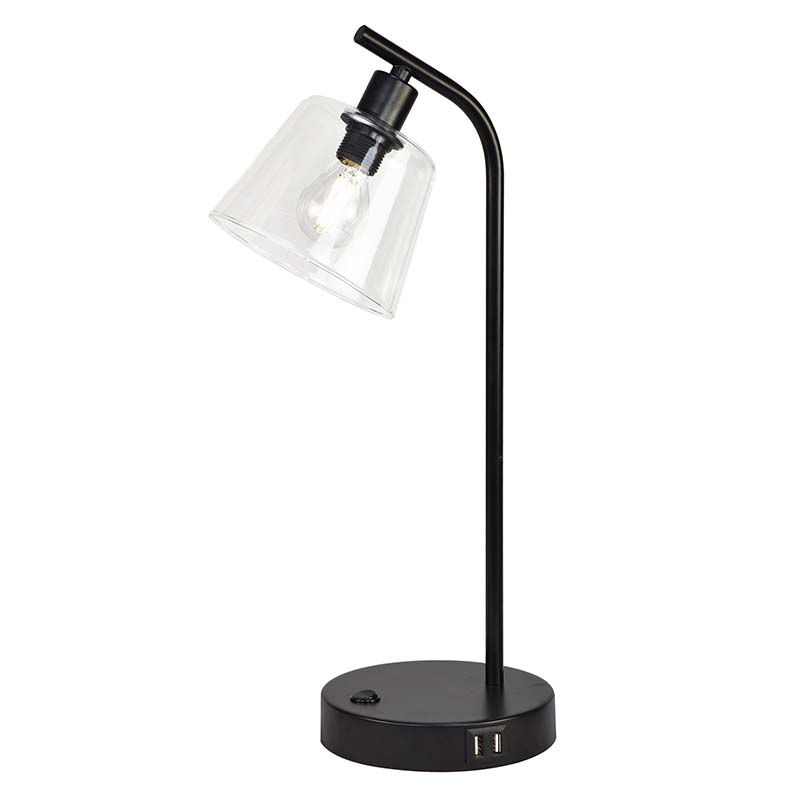 Nordic 2022 Lampe de table en verre et métal Lampe de chevet industrielle avec 2 ports USB E14 Dim