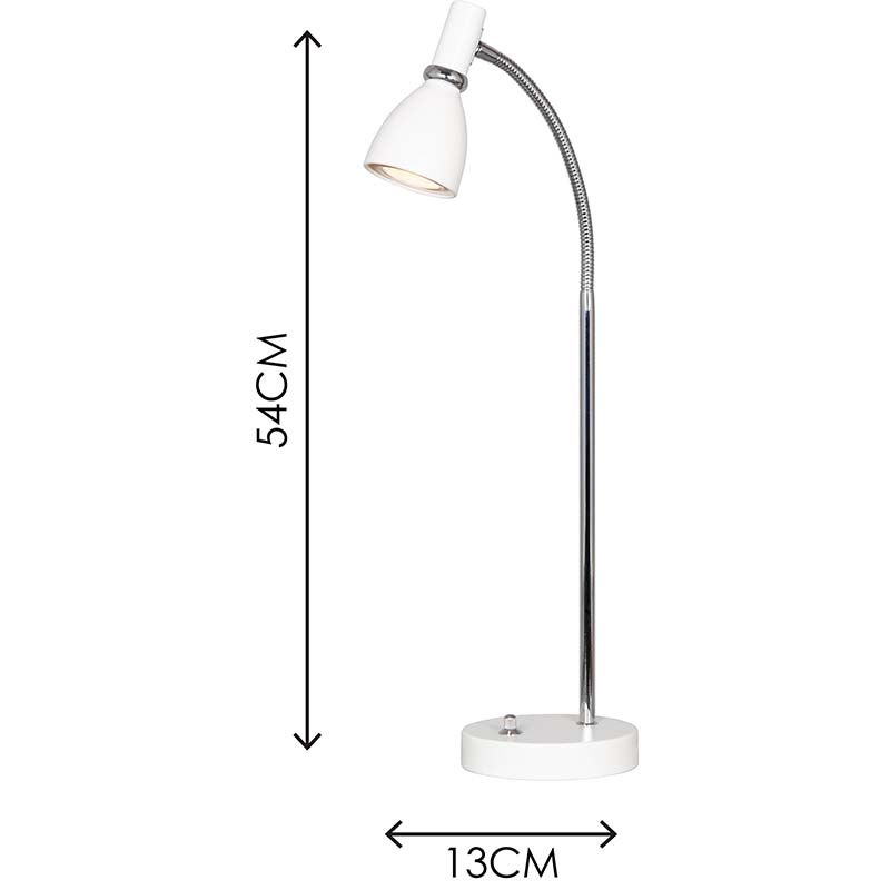 Lampe de table simple et attrayante avec bras flexible réglable et lumière GU10 à intensité variable