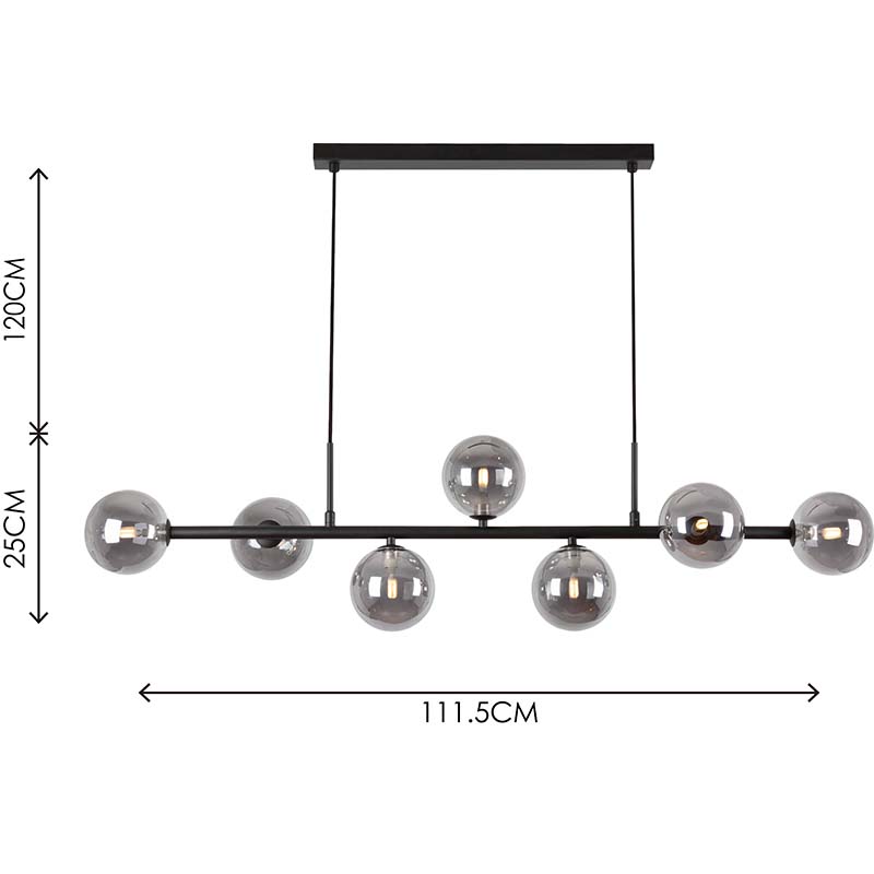 Nordic Authenic Design Suspension Lumière Décorative Réglable Suspension 7lys Matt Black & Smoke Glass G9