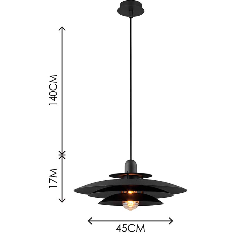 Nordic Round Light Lustre Attrayant Louvre Suspension Réglable en Hauteur Noir Mat E27