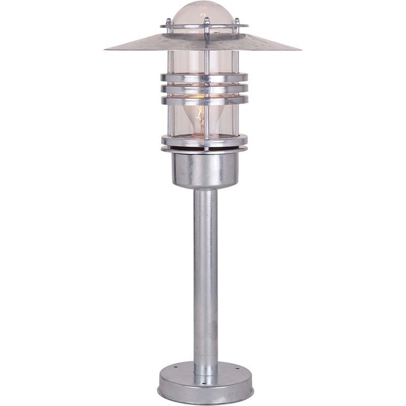 Lampadaire extérieur de style nordique avec base en acier galvanisé et abat-jour en verre transparent pour ampoule E27