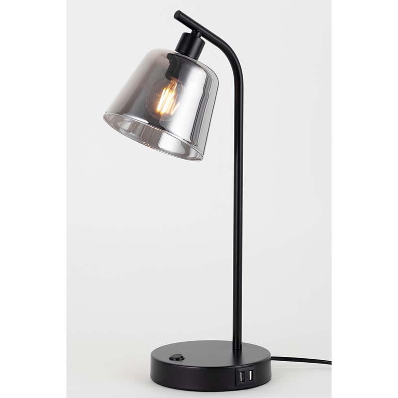 Nordic 2022 Lampe de table en verre et métal Lampe de chevet industrielle avec 2 ports USB E14 Dim