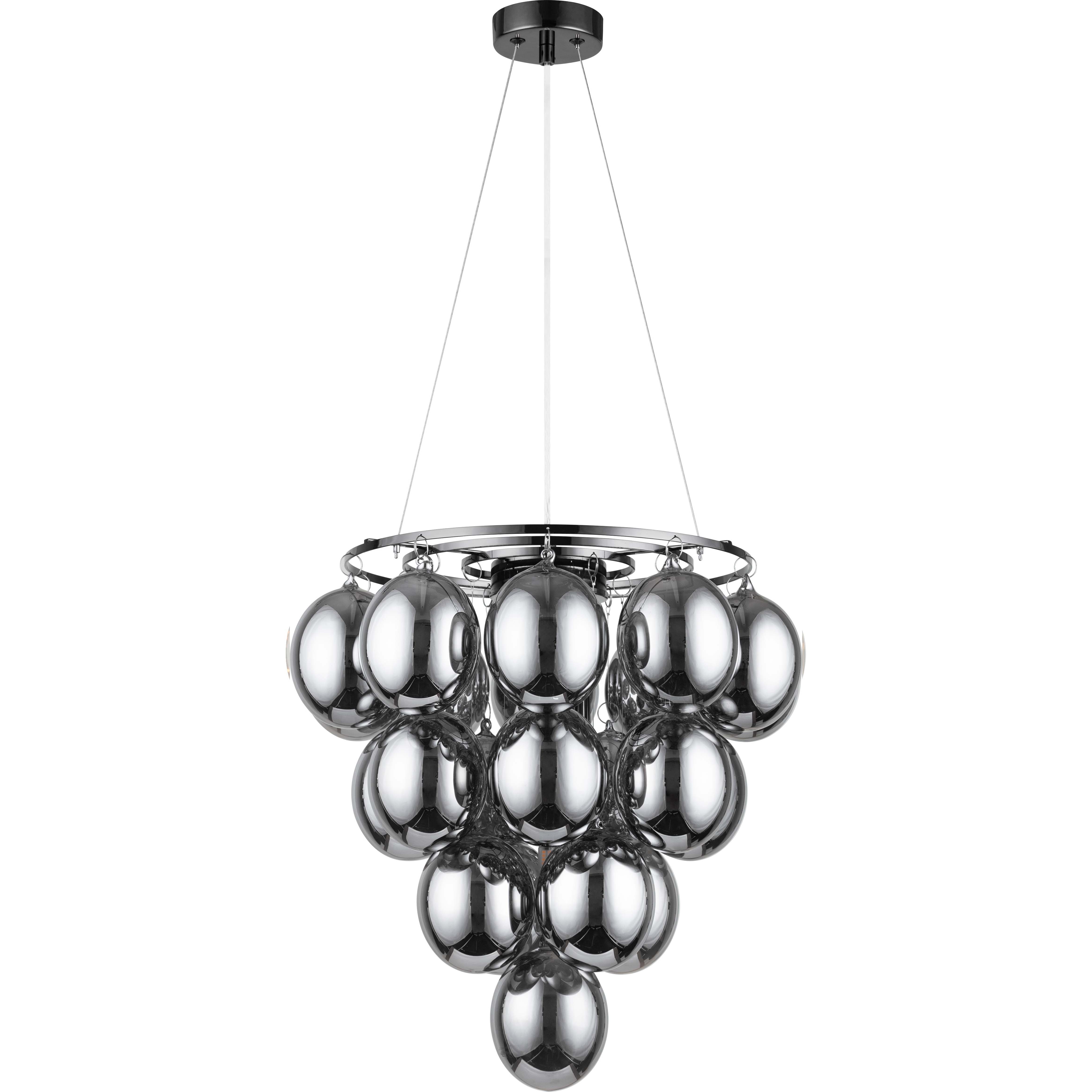 Suspension décorative gracieuse : élégante barre en métal chromé noir, beaux verres fumés - 22 lumières