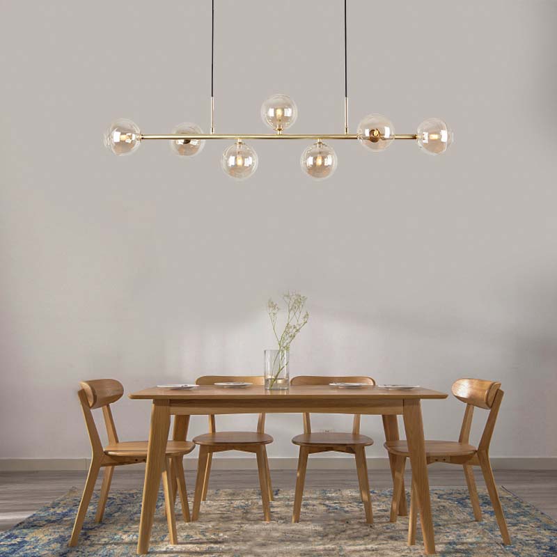 Nordic Authenic Design Suspension Lumière Décorative Réglable Suspension 7lys Laiton Mat et Verre Ambre G9