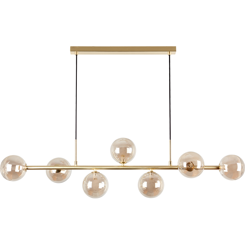 Nordic Authenic Design Suspension Lumière Décorative Réglable Suspension 7lys Laiton Mat et Verre Ambre G9