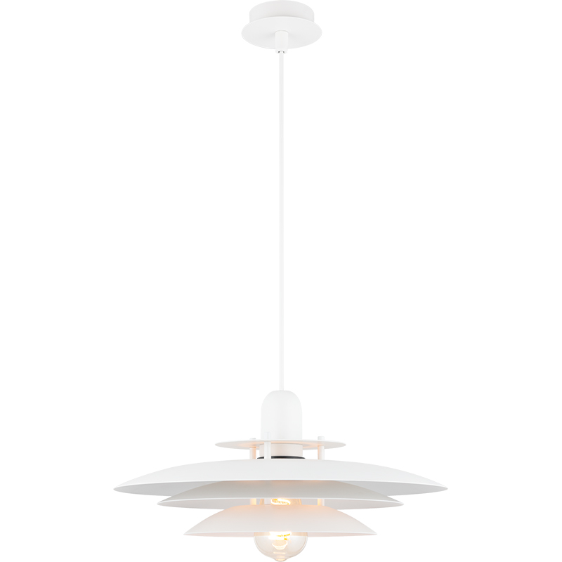 Nordic Round Light Lustre Attrayant Louvre Suspension Réglable en Hauteur Tout Blanc Mat E27