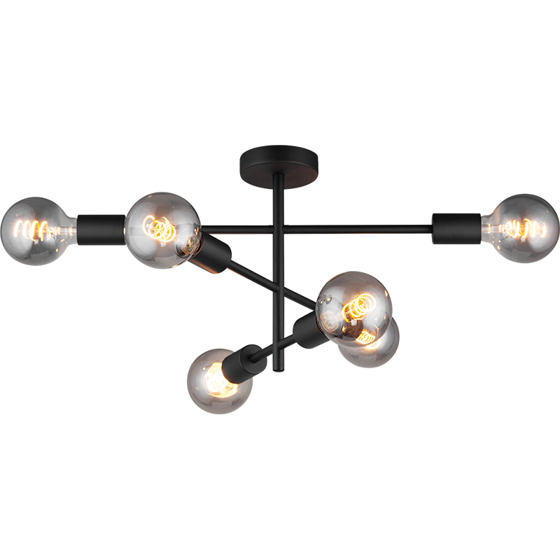 Sputnik Industrial Plafonnier Orientable 6lys Sandy Noir E27