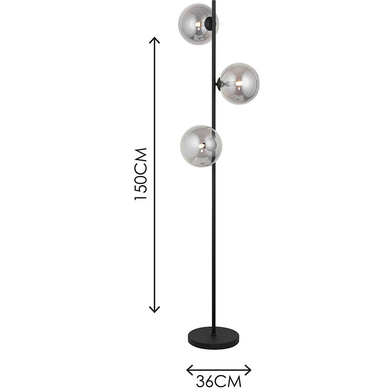 Lampadaire en verre de globe de fumée de conception authentique nordique élégante debout 3lys G9 Dim