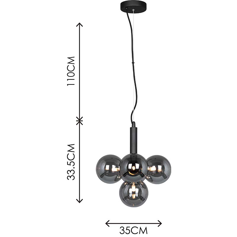 LOLLIPOP Suspendu Fil Lumière Lustre Fumée Verre Réglable Boule De Verre Pendentif 5lys G9