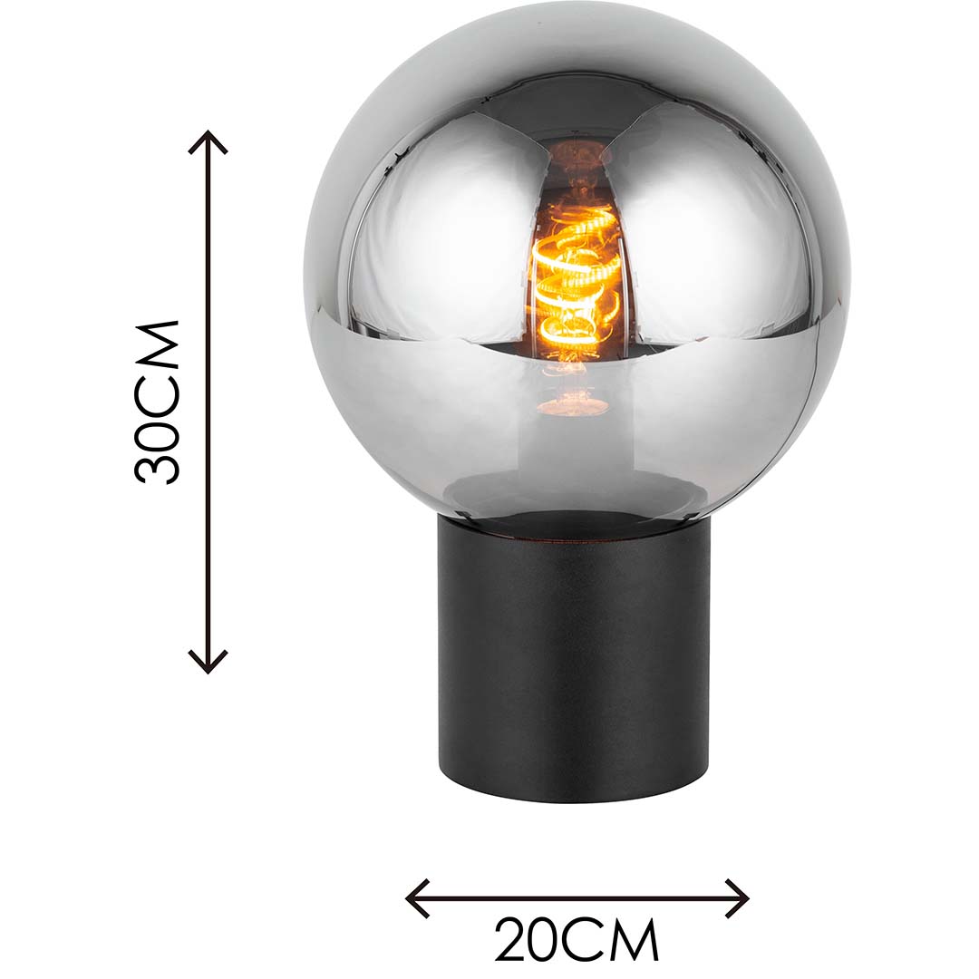 Lampe de bureau en verre fumé au design nordique authentique avec forme de boule moderne et douille E27