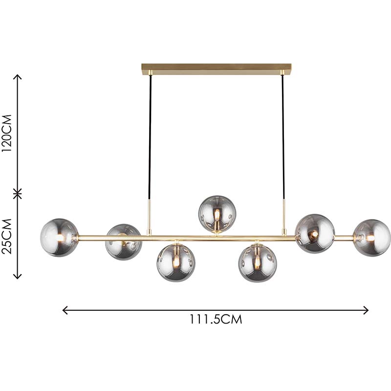 Nordic Authenic Design Suspension Décorative Réglable Suspension Lumière 7lys Matt Brass & Smoky Glass G9