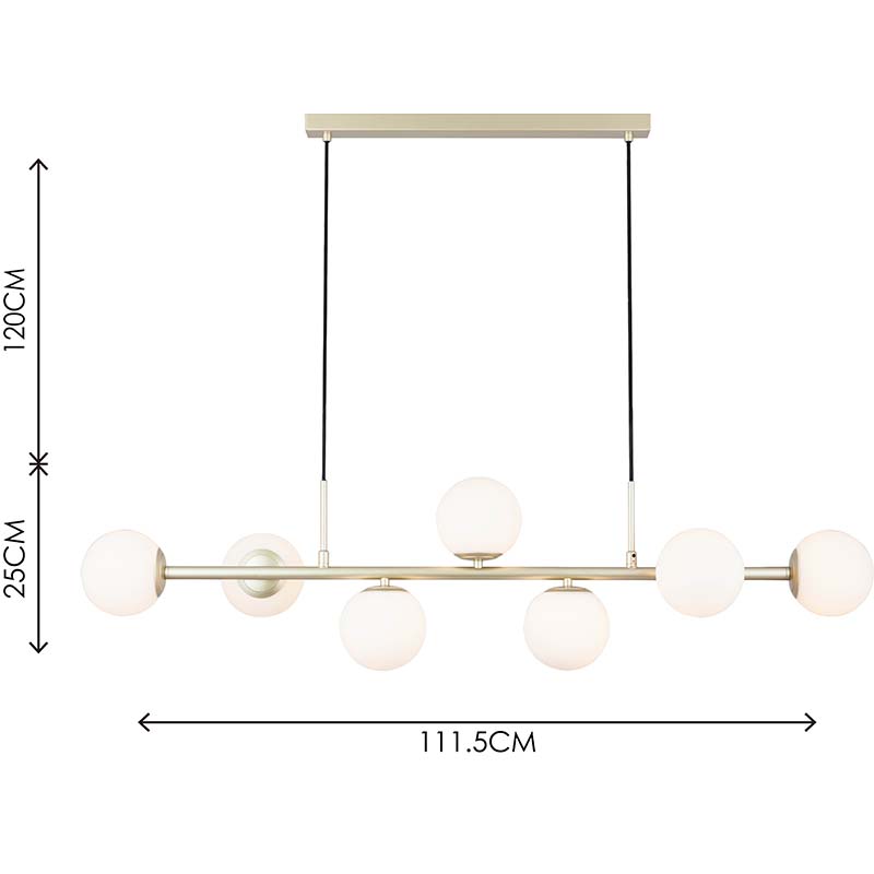 Nordic Authenic Design Suspension Lumière Décorative Réglable Suspension 7lys Laiton Peint et Verre Opale G9