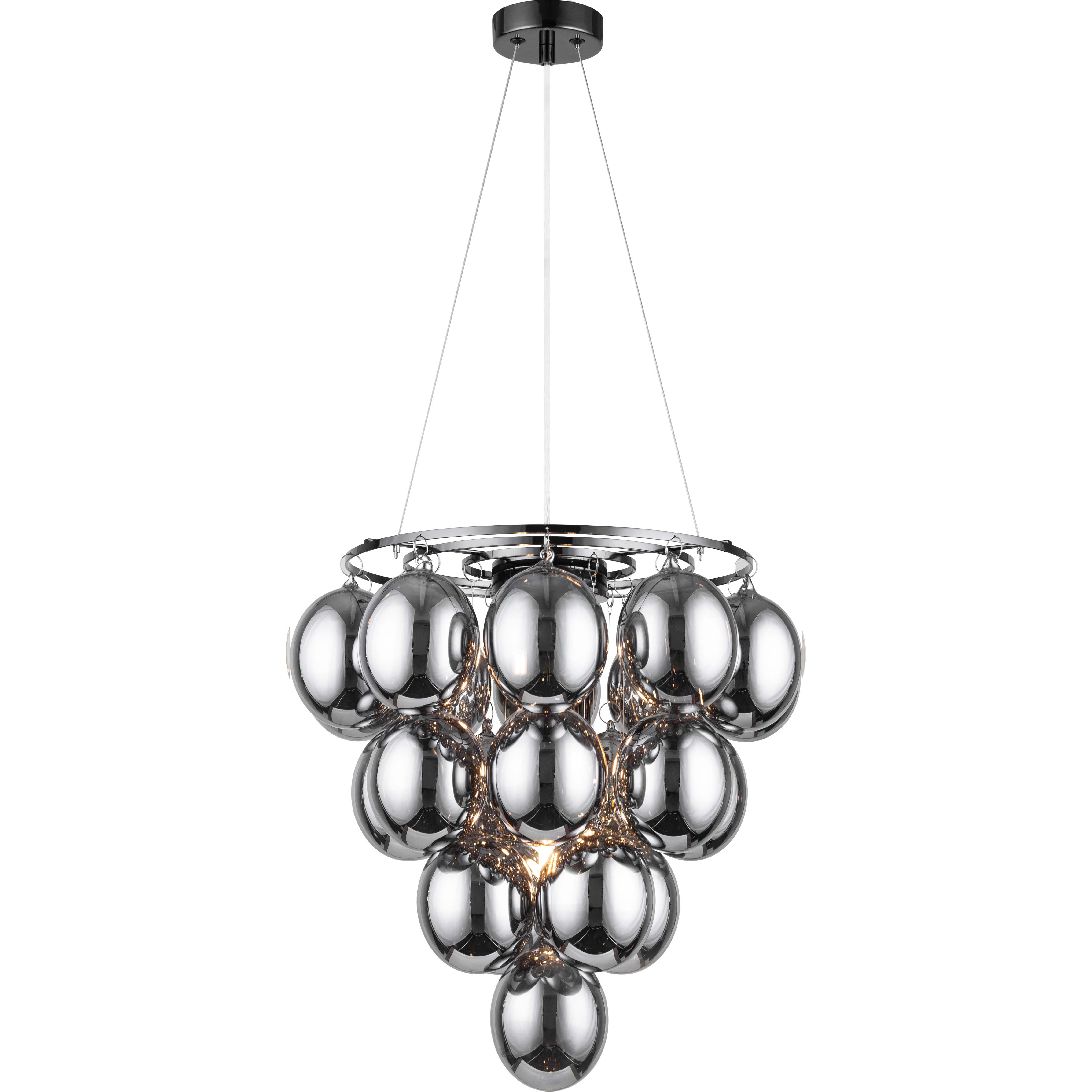 Suspension décorative gracieuse : élégante barre en métal chromé noir, beaux verres fumés - 22 lumières