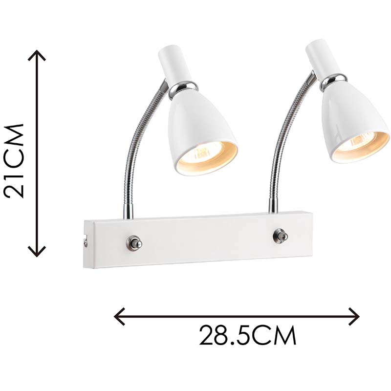 EMIL Nordic Modern Style Light Twin Wall Spot Light Home Study Light avec bras flexible Blanc GU10 Dim