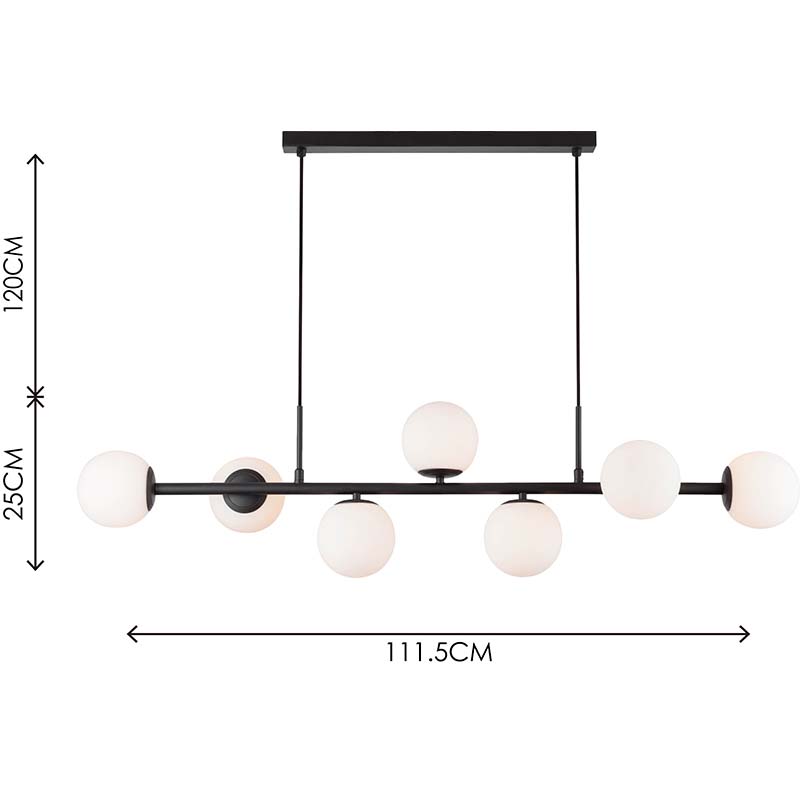 Nordic Authenic Design Suspension Décorative Réglable Suspension Lumière 7lys Matt Black & Opal Glass G9